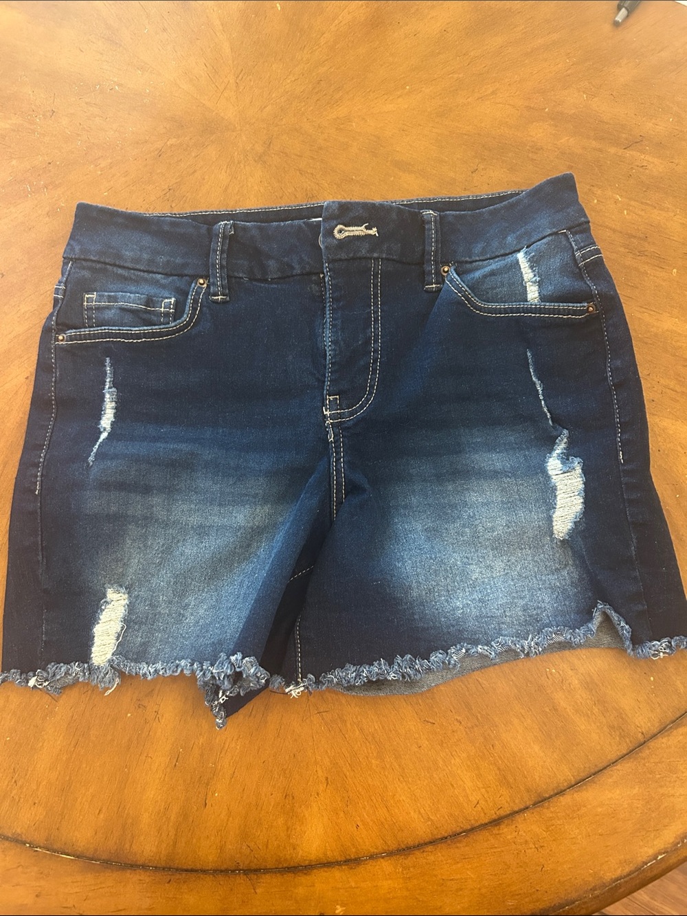 Royalty For Me Dark Indigo Distressed Denim Shorts High Rise
